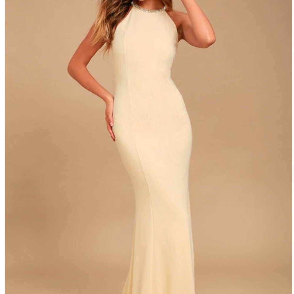 Lulu's Light Beige Beaded Maxi Dress